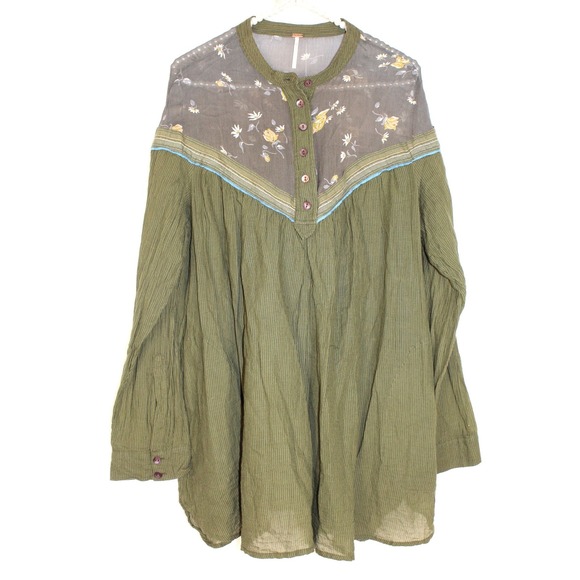 Free People Tops - Free People Hearts and Colors Striped Tunic Blouse in Forest Green Size Large